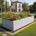 DWVO Hochbeete für den Garten,1550L Hochbeet aus Metall,Verzinkter Stahl 0.35 mm mit Sicherheitsrand und 4 Stützstangen für Gartenobst und gemüse(Silber,240 x 120 x 54 cm) - Thumbnail 8