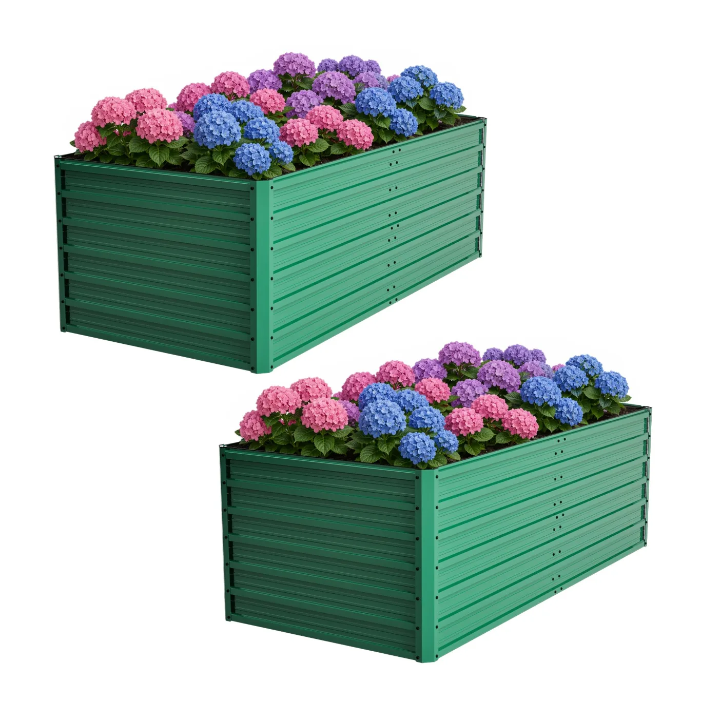 Hochbeet Metall 2er-Set 190x90x64 cm, Hochbeete aus Verzinktes Stahl, Wetterfest, Rostgeschützt, Sicherheitskante, Offener Boden, Pflanzkasten für Garten, Blumen, Gemüse & Kräuter, Grün - Bild 1