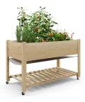 Hochbeet Aus Holz Mit Rollen Und Ablageboden 122x61x76 cm—Als Hochbeet Für Gemüse, Kräuter & Blumen, Wetterfest & Einfache Montage, Teak - Thumbnail 8