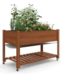 Hochbeet Aus Holz Mit Rollen Und Ablageboden 122x61x76 cm—Als Hochbeet Für Gemüse, Kräuter & Blumen, Wetterfest & Einfache Montage, Teak - Thumbnail 10