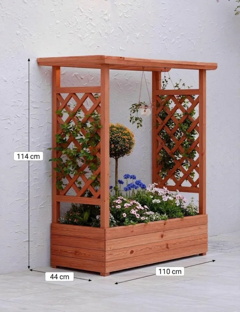 Acekool Hochbeet Mit Rankgitter & Dach 110x44x113.5 cm– Blumenkasten Mit Spalier & 4 Abflusslöchern, Pflanzkasten Aus Holz, Vertikaler Pflanzer Für Kletterpflanzen & Weinreben – Bild 2