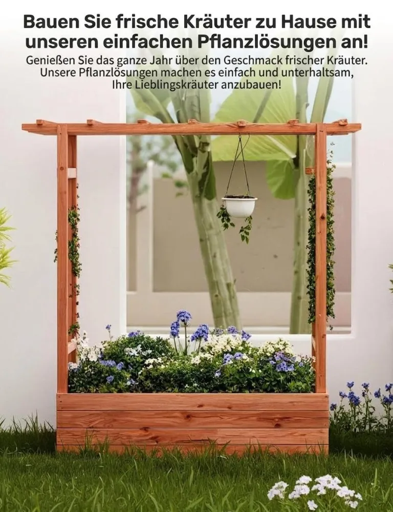 Acekool Hochbeet Mit Rankgitter & Dach 110x44x113.5 cm– Blumenkasten Mit Spalier & 4 Abflusslöchern, Pflanzkasten Aus Holz, Vertikaler Pflanzer Für Kletterpflanzen & Weinreben – Bild 6