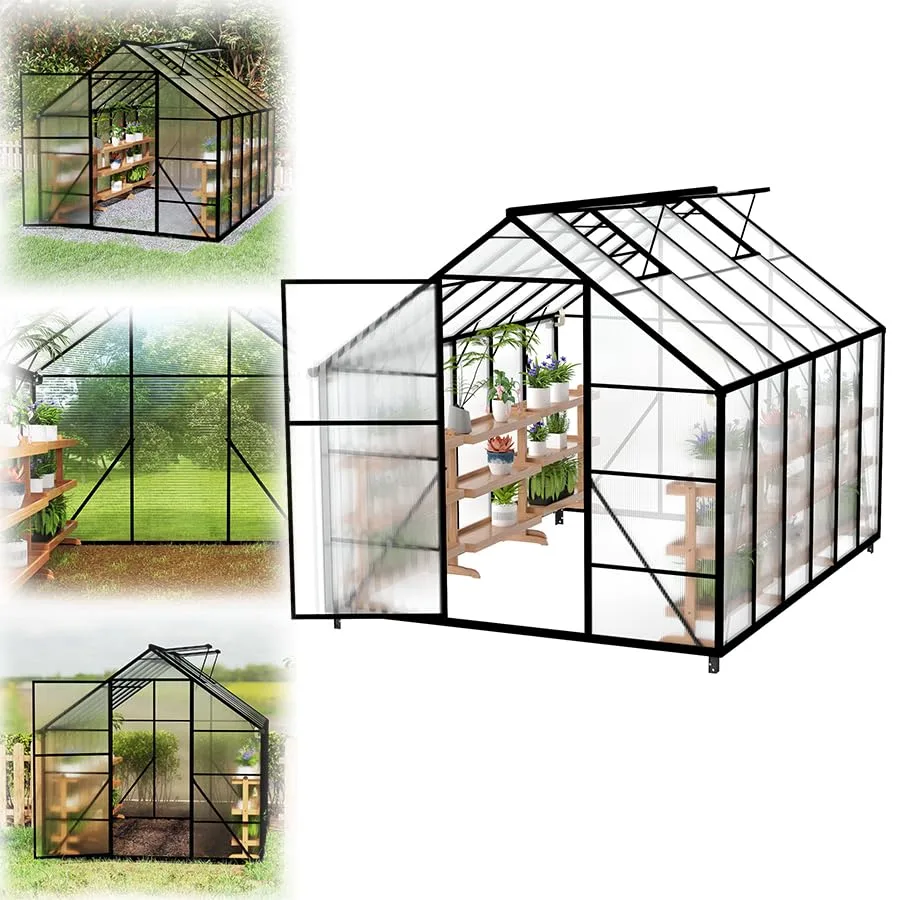 Gewächshaus mit Fundament 310x250x205 cm Tomatenhaus Treibhaus Gartengewächshaus Aluminium mit Schiebetür und Dachfenster - Stabil, Winterfest, UV-beständig - Bild 1
