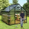 Gewächshaus mit Fundament 310x250x205 cm Tomatenhaus Treibhaus Gartengewächshaus Aluminium mit Schiebetür und Dachfenster - Stabil, Winterfest, UV-beständig - Thumbnail 9