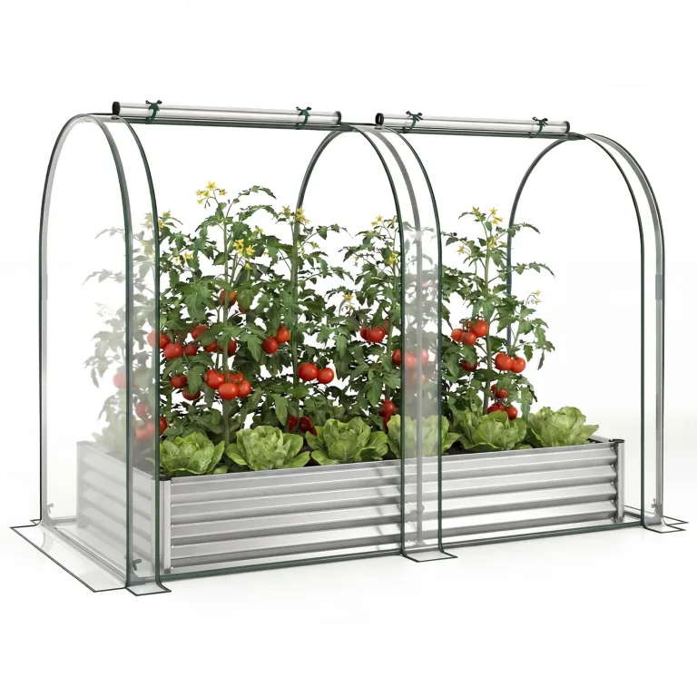 COSTWAY 3 in 1 Hochbeet Metall mit Gewächshaus, Foliengewächshaus mit PVC-Abdeckung & 2 Fenstern, Frühbeet für Kräuter, Blumen & Gemüse, Blumenbeet für Balkon, Garten, 180x100x145 cm (Schwarz) – Bild 10