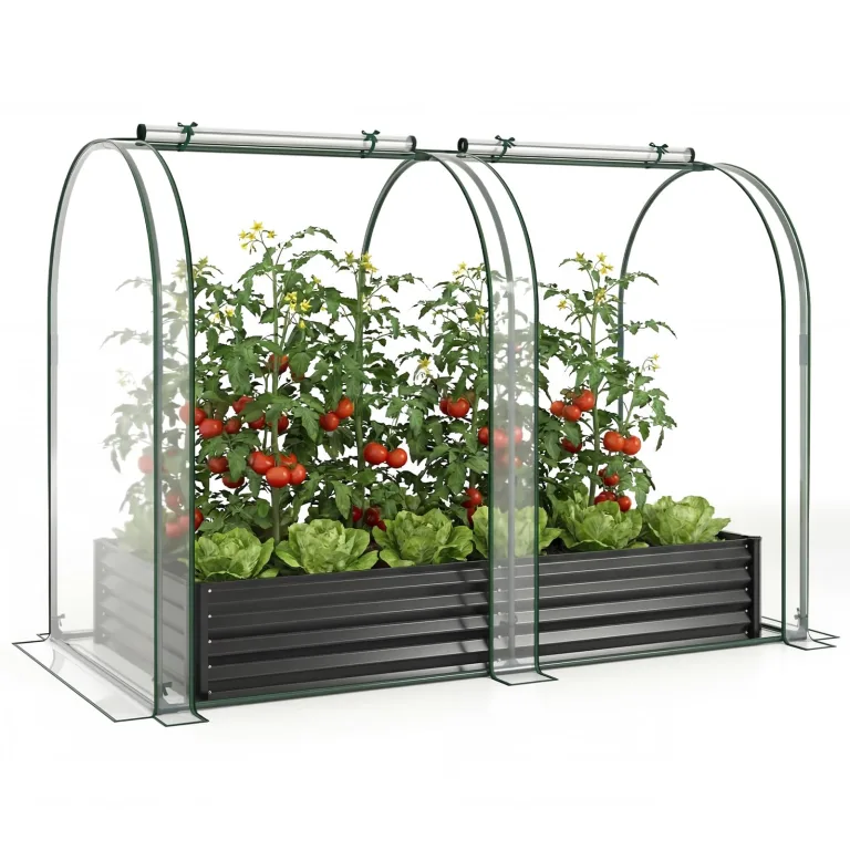 COSTWAY 3 in 1 Hochbeet Metall mit Gewächshaus, Foliengewächshaus mit PVC-Abdeckung & 2 Fenstern, Frühbeet für Kräuter, Blumen & Gemüse, Blumenbeet für Balkon, Garten, 180x100x145 cm (Schwarz) – Bild 1