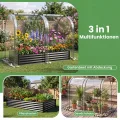 COSTWAY 3 in 1 Hochbeet Metall mit Gewächshaus, Foliengewächshaus mit PVC-Abdeckung & 2 Fenstern, Frühbeet für Kräuter, Blumen & Gemüse, Blumenbeet für Balkon, Garten, 180x100x145 cm (Schwarz) - Thumbnail 4