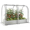 COSTWAY 3 in 1 Hochbeet Metall mit Gewächshaus, Foliengewächshaus mit PVC-Abdeckung & 2 Fenstern, Frühbeet für Kräuter, Blumen & Gemüse, Blumenbeet für Balkon, Garten, 180x100x145 cm (Schwarz) - Thumbnail 10