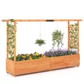 GOPLUS Blumenkasten mit Rankgitter & hängendem Dach, Pflanzkasten Holz mit Rankhilfe, Hochbeet für Kletterpflanzen & hängende Körbe, Pflanzkübel für Garten, Hof & Balkon (200 x 44 x 114 cm,Braun) - Thumbnail 2