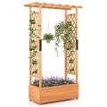 GOPLUS Blumenkasten mit Rankgitter & hängendem Dach, Pflanzkasten Holz mit Rankhilfe, Hochbeet für Kletterpflanzen & hängende Körbe, Pflanzkübel für Garten, Hof & Balkon (200 x 44 x 114 cm,Braun) - Thumbnail 4