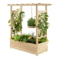GOPLUS Blumenkasten mit Rankgitter & hängendem Dach, Pflanzkasten Holz mit Rankhilfe, Hochbeet für Kletterpflanzen & hängende Körbe, Pflanzkübel für Garten, Hof & Balkon (200 x 44 x 114 cm,Braun) - Thumbnail 6