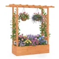 GOPLUS Blumenkasten mit Rankgitter & hängendem Dach, Pflanzkasten Holz mit Rankhilfe, Hochbeet für Kletterpflanzen & hängende Körbe, Pflanzkübel für Garten, Hof & Balkon (200 x 44 x 114 cm,Braun) - Thumbnail 10
