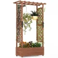 GOPLUS Blumenkasten mit Rankgitter & hängendem Dach, Pflanzkasten Holz mit Rankhilfe, Hochbeet für Kletterpflanzen & hängende Körbe, Pflanzkübel für Garten, Hof & Balkon (200 x 44 x 114 cm,Braun) - Thumbnail 1
