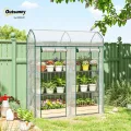 Outsunny Garten-Gewächshaus mit Regalen, 3 Ebenen, Spitzdach, kleines Balkongewächshaus aus PVC-Plane und Stahlrahmen, 2 Rolltüren, für Gemüse, Pflanzen, Blumen, 143 x 46 x 165 cm, transparent - Thumbnail 2
