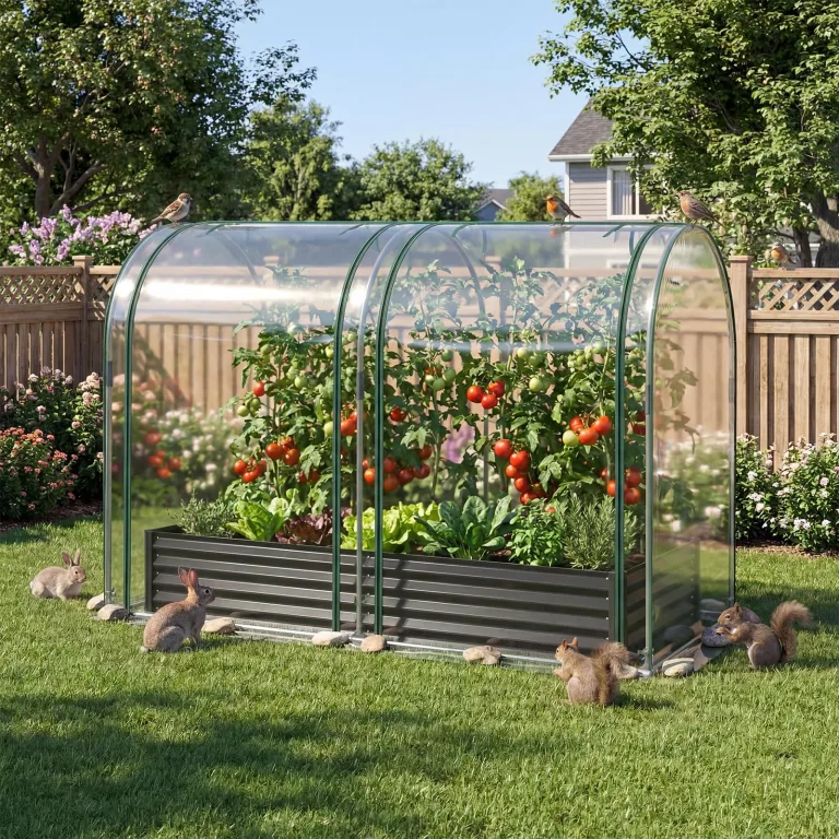 FANTASK 3 in 1 Gewächshaus mit Hochbeet, 180x100x145 cm, Hochbeet Frühbeet mit PVC-Abdeckung & 2 Fenstern, Foliengewächshaus für Kräuter, Blumen & Gemüse, Blumenkasten für Garten (Schwarz) – Bild 2
