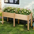 LUXOAK 122x61x77 cm Hochbeet aus Tannenholz mit Beinen, erhöhter Pflanzkasten mit Pflanzvlies, Trennwand und Drainagelöchern, 110 l Fassungsvermögen, für Garten und Terrasse, helles Holz - Thumbnail 9