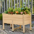 LUXOAK 122x61x77 cm Hochbeet aus Tannenholz mit Beinen, erhöhter Pflanzkasten mit Pflanzvlies, Trennwand und Drainagelöchern, 110 l Fassungsvermögen, für Garten und Terrasse, helles Holz - Thumbnail 10