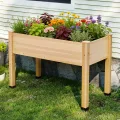 LUXOAK 122x61x77 cm Hochbeet aus Tannenholz mit Beinen, erhöhter Pflanzkasten mit Pflanzvlies, Trennwand und Drainagelöchern, 110 l Fassungsvermögen, für Garten und Terrasse, helles Holz - Thumbnail 1