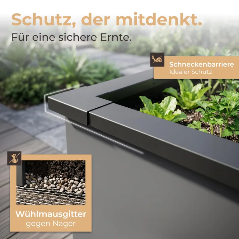 Hochbeet-Set|130x45x80cm|Metall-Hochbeet mit Einlegeboden|Pulverbeschichteter, verzinkter Stahl|Mit Schneckenbarriere und Wühlmausgitter|Inkl. 10 Pflanzsticks – Bild 6