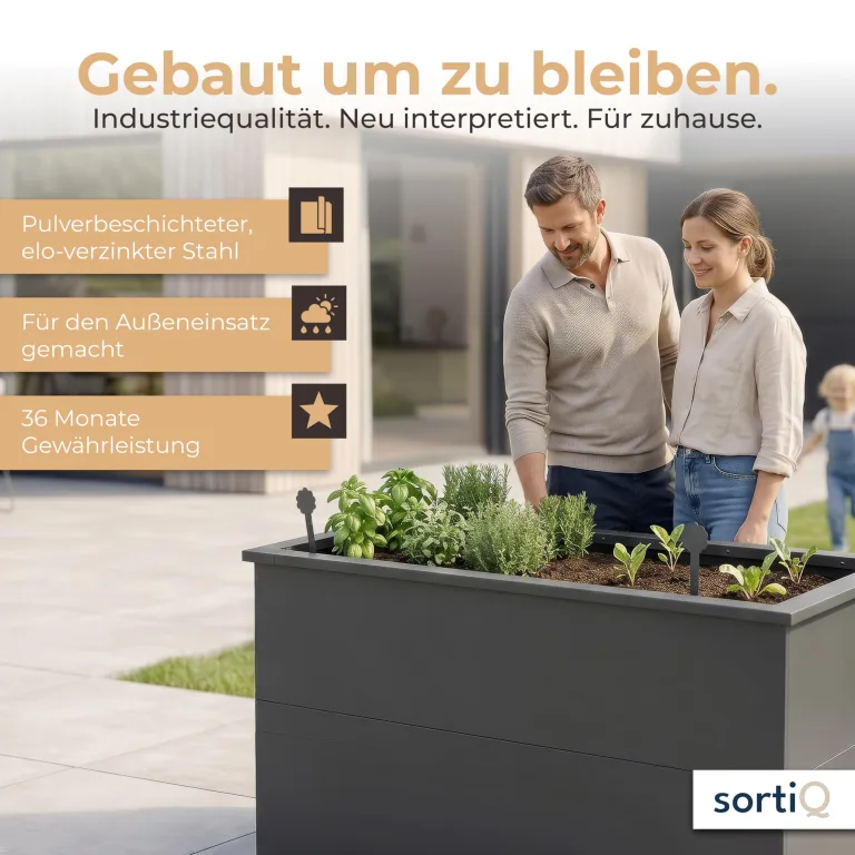 Hochbeet-Set|130x45x80cm|Metall-Hochbeet mit Einlegeboden|Pulverbeschichteter, verzinkter Stahl|Mit Schneckenbarriere und Wühlmausgitter|Inkl. 10 Pflanzsticks – Bild 8