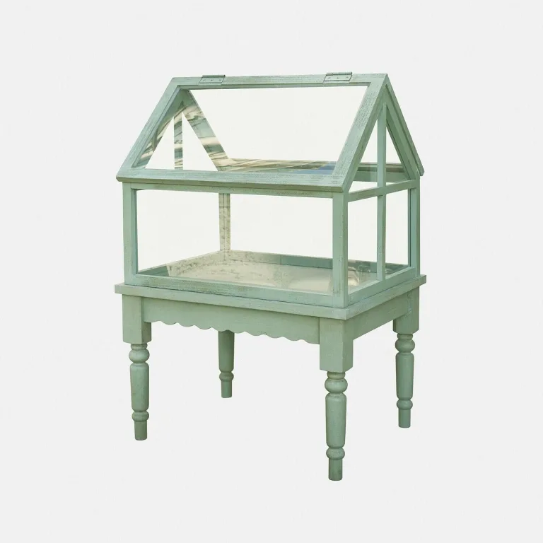 Loberon Gewächshaus Isoméline - Stilvoller Landhauscharakter - Kleine Pflanzenoase - Gedrechselte Beine - Outdoorgeeignet - Tannenholz - Acrylglas, antikgrün – Bild 1