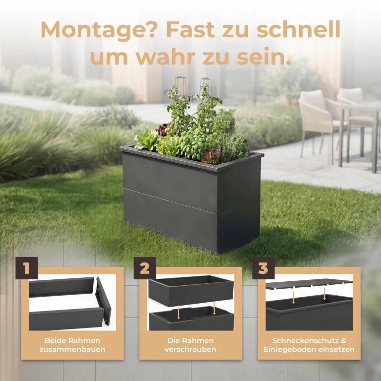 Hochbeet-Set|90x45x80cm|Metall-Hochbeet mit Einlegeboden|Pulverbeschichteter, verzinkter Stahl|Mit Schneckenbarriere und Wühlmausgitter|Inkl. 10 Pflanzsticks – Bild 5
