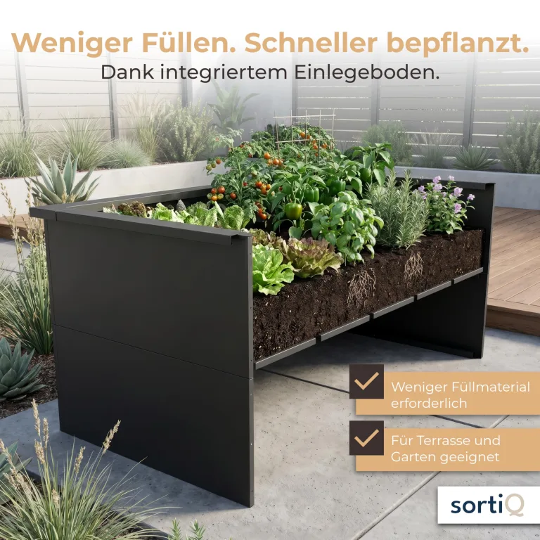 Hochbeet-Set|170x90x80cm|Metall-Hochbeet mit Einlegeboden|Pulverbeschichteter, verzinkter Stahl|Mit Schneckenbarriere und Wühlmausgitter|Inkl. 10 Pflanzsticks – Bild 4