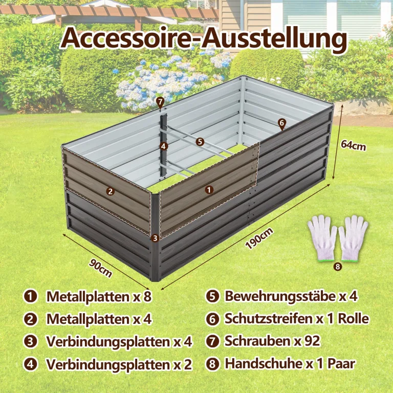 Thanaddo Hochbeet Metall Pflanzbeet, 190x90x64cm rechteckig Gemüsebeet aus verzinktem Stahl in Holzoptik, Gartenbeet Pflanzkasten Pflanzkasten Blumenkasten für Garten & Terrasse – Bild 4