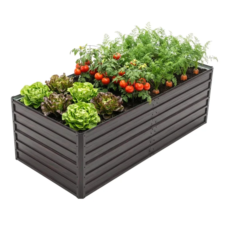 Thanaddo Hochbeet Metall Pflanzbeet, 190x90x64cm rechteckig Gemüsebeet aus verzinktem Stahl in Holzoptik, Gartenbeet Pflanzkasten Pflanzkasten Blumenkasten für Garten & Terrasse – Bild 1