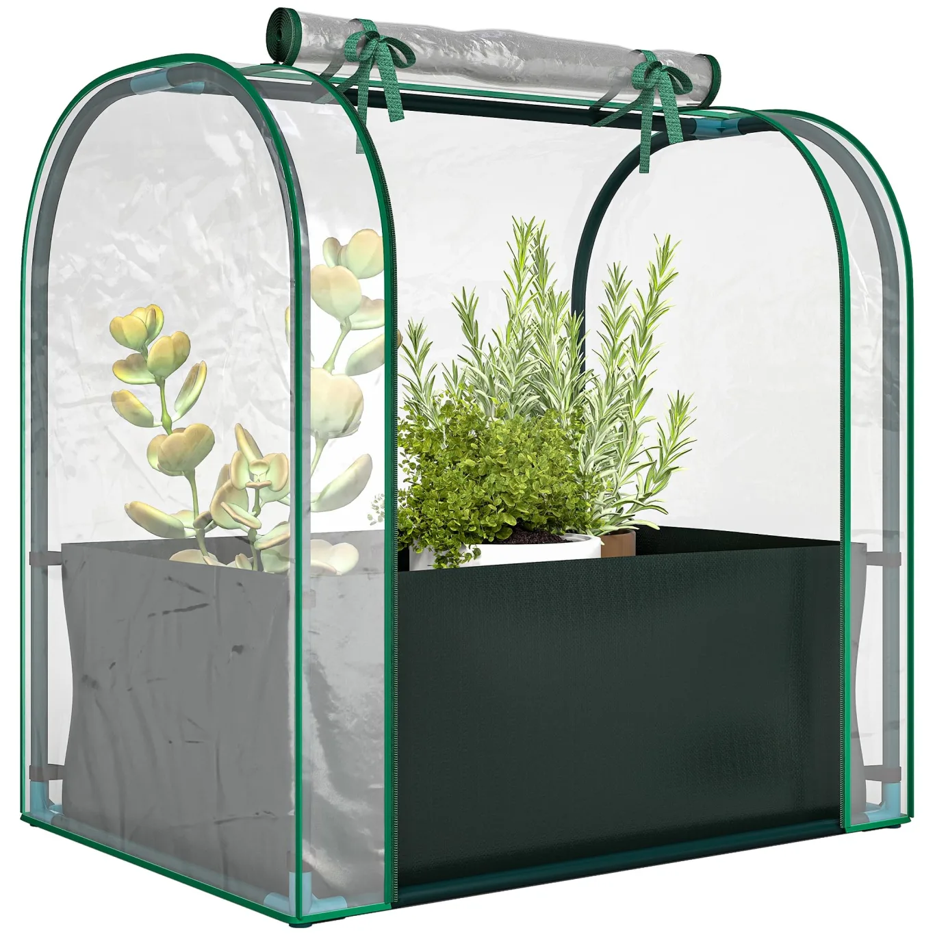 Outsunny Mini-Gewächshaus mit Pflanztasche, aufrollbare Tür, tragbares Mini-Gewächshaus für Balkon, Terrasse, Patio, Garten, 68 x 50 x 70 cm, Dunkelgrün - Bild 1