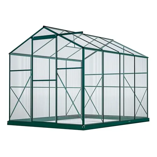 Gewächshaus Aluminium mit Fundament 254 x 190 cm, Hohlkammerplatten, Winterfest & UV-beständig, Stabil Gewächshäuser Tomaten, Frühbeet & Kräuter – Pflanzenhaus, Treibhaus für Garten, Grün – Bild 10