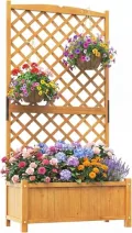 GOPLUS Blumenkasten mit Rankgitter, Hochbeet mit Spalier, Pflanzkasten Holz mit Abflussloch, Pflanzkübel mit Sichtschutz, Gartenbeet für Kletterpflanzen, für Garten & Balkon, 90x45x180,5 cm (Braun) - Thumbnail 6