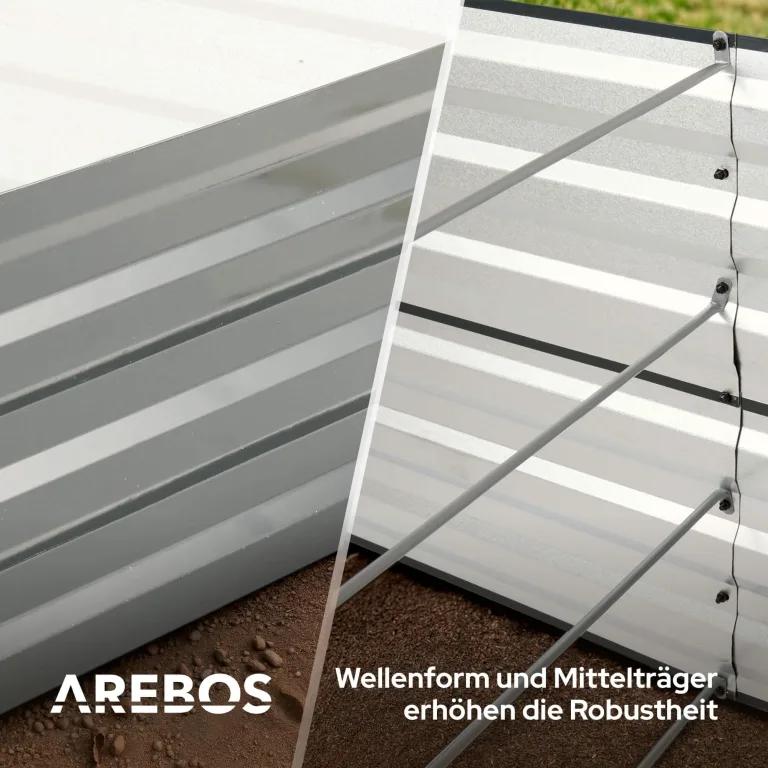 Arebos Hochbeet Metall 180x90x59 cm Anthrazit | Gartenbeet & Gemüsebeet aus verzinktem Stahl | Wetterfest & Rostfrei | Pflanzbeet für Garten, Terrasse & Balkon | Bausatz ohne Boden – Bild 5