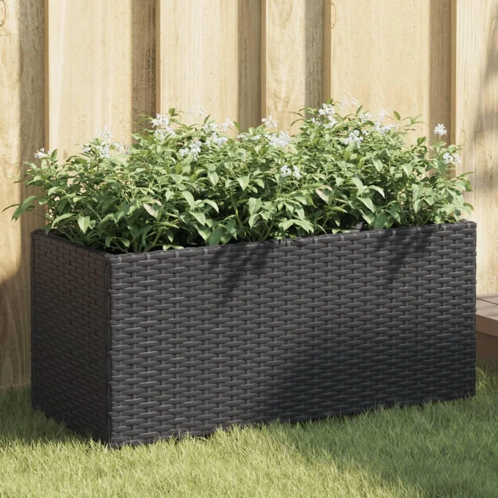 Pflanzkübel Pflanzgefäß Blumenkasten Gartenpflanzen Gartenbeet Hochbeet Gartenpflanzen Frühbeet Pflanzkasten mit 2 Töpfen 2 STK. Schwarz 72x30x32 cm Poly Rattan
