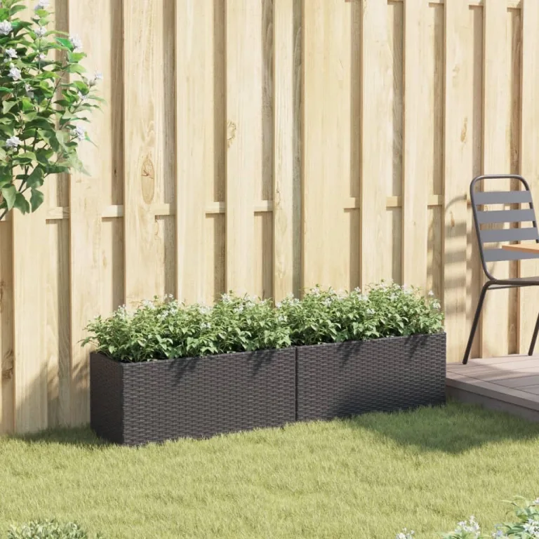 Pflanzkübel Pflanzgefäß Blumenkasten Gartenpflanzen Gartenbeet Hochbeet Gartenpflanzen Frühbeet Pflanzkasten mit 2 Töpfen 2 STK. Schwarz 72x30x32 cm Poly Rattan – Bild 3