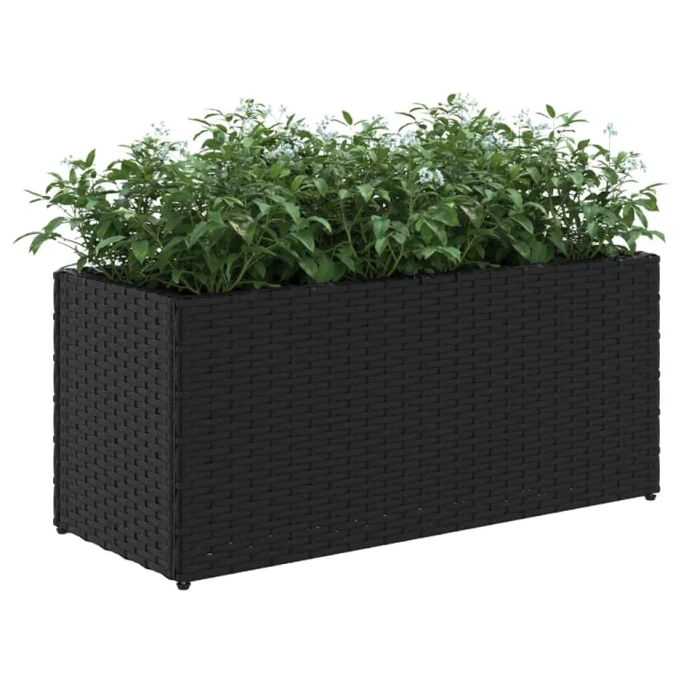 Pflanzkübel Pflanzgefäß Blumenkasten Gartenpflanzen Gartenbeet Hochbeet Gartenpflanzen Frühbeet Pflanzkasten mit 2 Töpfen 2 STK. Schwarz 72x30x32 cm Poly Rattan – Bild 4