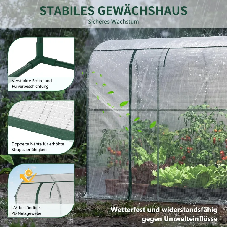 Gewächshaus - 300x100x170 cm - Begehbarer Tomatengewächshaus Foliengewächshaus für Pflanzen - Stabil, UV-Beständig, Optimales Pflanzenwachstum - Frühbeet, Gemüse, Blumen, Obst – Bild 3
