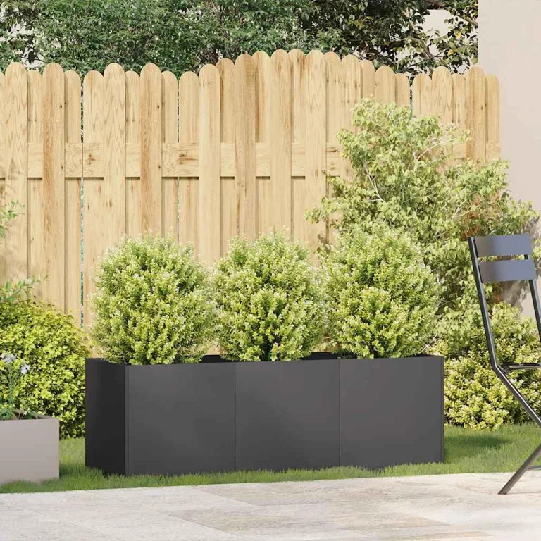 Pflanzgefäß Pflanzkübel Gartenpflanzen Gartenbeet Hochbeet Frühbeet Pflanzkasten Blumenkasten Gartenpflanzen Schwarz 120 x 40 x 40 cm Kaltgewalzter Stahl – Bild 3