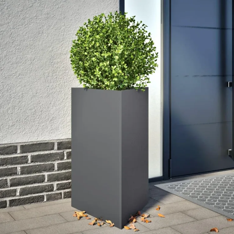 Pflanzkübel Gartenpflanzen Hochbeet Gartenbeet Frühbeet Pflanzkasten Pflanzkübel Blumentopf Blumenkasten Blumenkübel Anthrazit Dreieckig 50x43x75 cm Stahl – Bild 1
