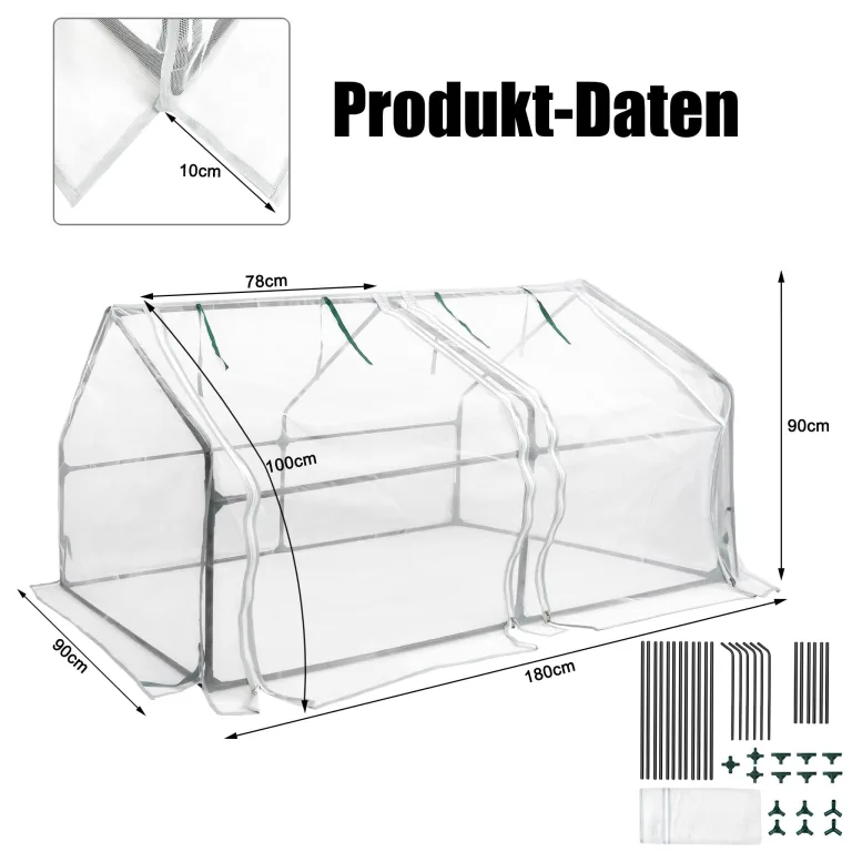 ACXIN Foliengewächshaus Tomatenhaus Frühbeet mit Spitzdach Niedriges Gewächshaus Atmungsaktiv Insektenabweisend Pflanzenhaus für Gemüse Kräuter Tomaten Garten Balkon Weiß 180 x 90 x 90 cm – Bild 2