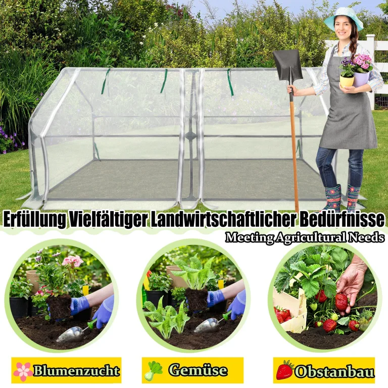 ACXIN Foliengewächshaus Tomatenhaus Frühbeet mit Spitzdach Niedriges Gewächshaus Atmungsaktiv Insektenabweisend Pflanzenhaus für Gemüse Kräuter Tomaten Garten Balkon Weiß 180 x 90 x 90 cm – Bild 6