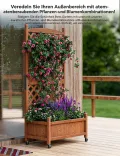 Garvee Holz-Pflanzkasten mit Rankgitter, erhöhtes Hochbeet mit Rollen und Feststellbremsen, Drainagelöchern, vertikales Gitter für Pflanzen und Blumen, für Terrasse, Balkon und Innenbereich, braun - Thumbnail 4