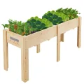 Garvee Hochbeet Holz, Blumenbett, Kräuterbeet, Frühbeet, mit Pflanzfolie, Abflusslöchern und seitlichen Haken, erhöhter Pflanzkasten-Ständer, für Garten, Terrasse, Balkon, Naturfarbe, 183×58×76 cm - Thumbnail 1