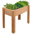Garvee Hochbeet Holz, Blumenbett, Kräuterbeet, Frühbeet, mit Pflanzfolie, Abflusslöchern und seitlichen Haken, erhöhter Pflanzkasten-Ständer, für Garten, Terrasse, Balkon, Eiche, 86×46×76 cm - Thumbnail 1