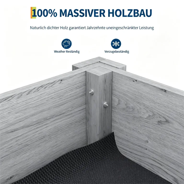 Garvee Hochbeet Holz, Blumenbett, Kräuterbeet, Frühbeet, mit Pflanzfolie, Abflusslöchern und seitlichen Haken, erhöhter Pflanzkasten-Ständer, für Garten, Terrasse, Balkon, Grau, 122×61×76 cm – Bild 3