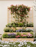 Garvee 3-stöckiges Hochbeet, vertikaler Holz-Pflanzkasten mit Rankgitter und offenem Boden, für Kletterpflanzen, Blumen, Kräuter, Gemüse und Obst, Outdoor-Pflanzbox für Terrasse, Hof und Rasen, Natur - Thumbnail 3
