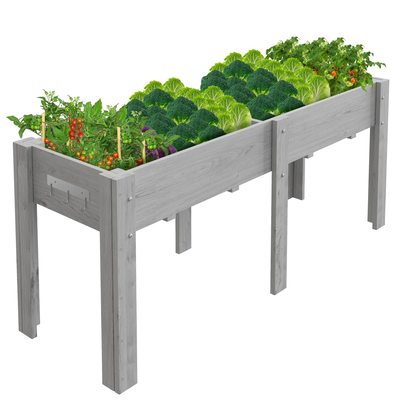 Garvee Hochbeet Holz, Blumenbett, Kräuterbeet, Frühbeet, mit Pflanzfolie, Abflusslöchern und seitlichen Haken, erhöhter Pflanzkasten-Ständer, für Garten, Terrasse, Balkon, Grau, 183×58×76 cm - Bild 1