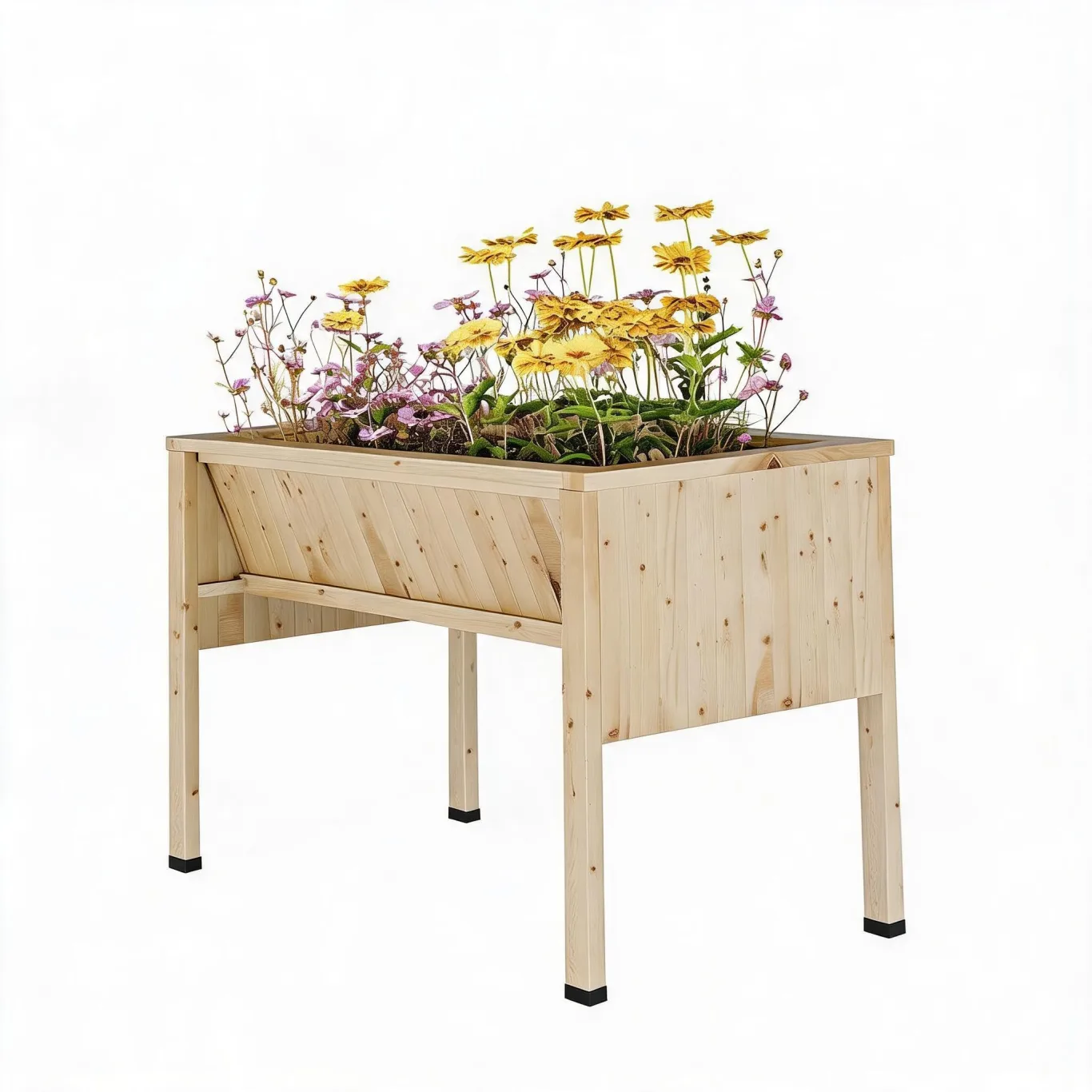 Garvee Hochbeet aus Holz, erhöhter Pflanzkasten-Ständer mit Beinen, Haken und Vliesstoff-Einlage, für Gemüseanbau auf kleinem Raum, Hinterhof, Terrasse, Balkon, Natur - Bild 1