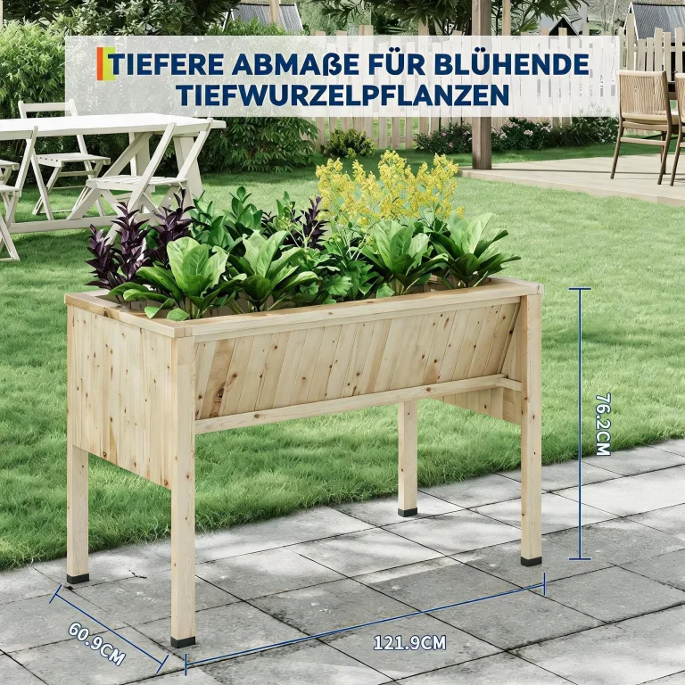 Garvee Hochbeet aus Holz, erhöhter Pflanzkasten-Ständer mit Beinen, Haken und Vliesstoff-Einlage, für Gemüseanbau auf kleinem Raum, Hinterhof, Terrasse, Balkon, Natur – Bild 2
