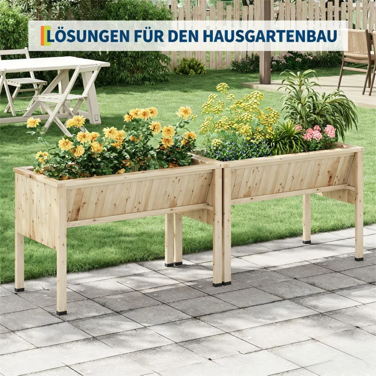Garvee Hochbeet aus Holz, erhöhter Pflanzkasten-Ständer mit Beinen, Haken und Vliesstoff-Einlage, für Gemüseanbau auf kleinem Raum, Hinterhof, Terrasse, Balkon, Natur – Bild 3
